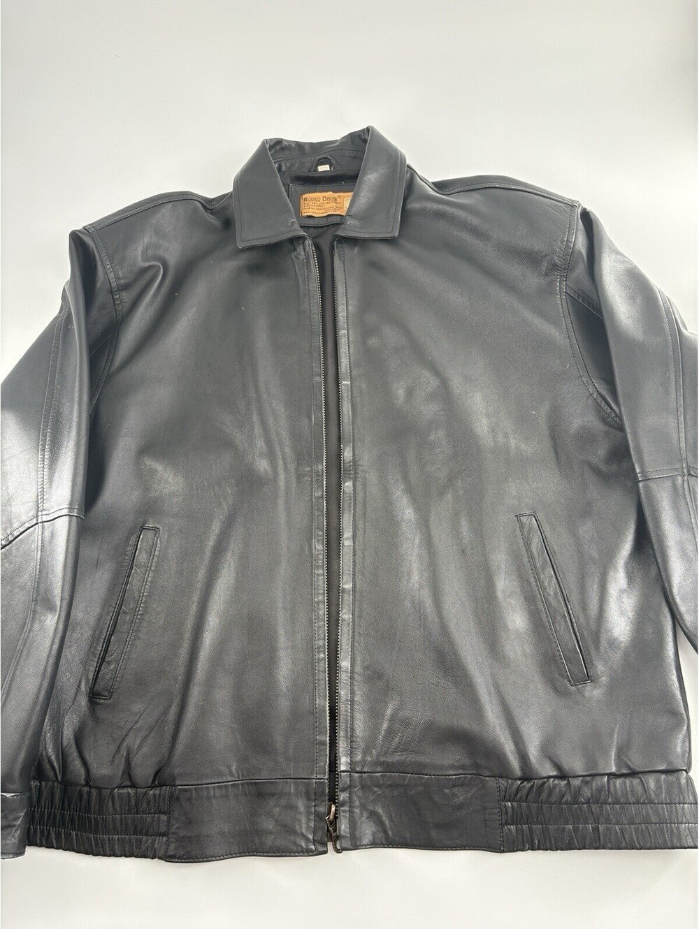 Rodeo Drive Genuine Leather Jacket XXL Black Zip Bomber Style